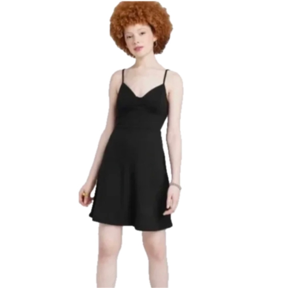 Wild Fable Ribbed Faux Corset Black Mini Skater Dress Medium